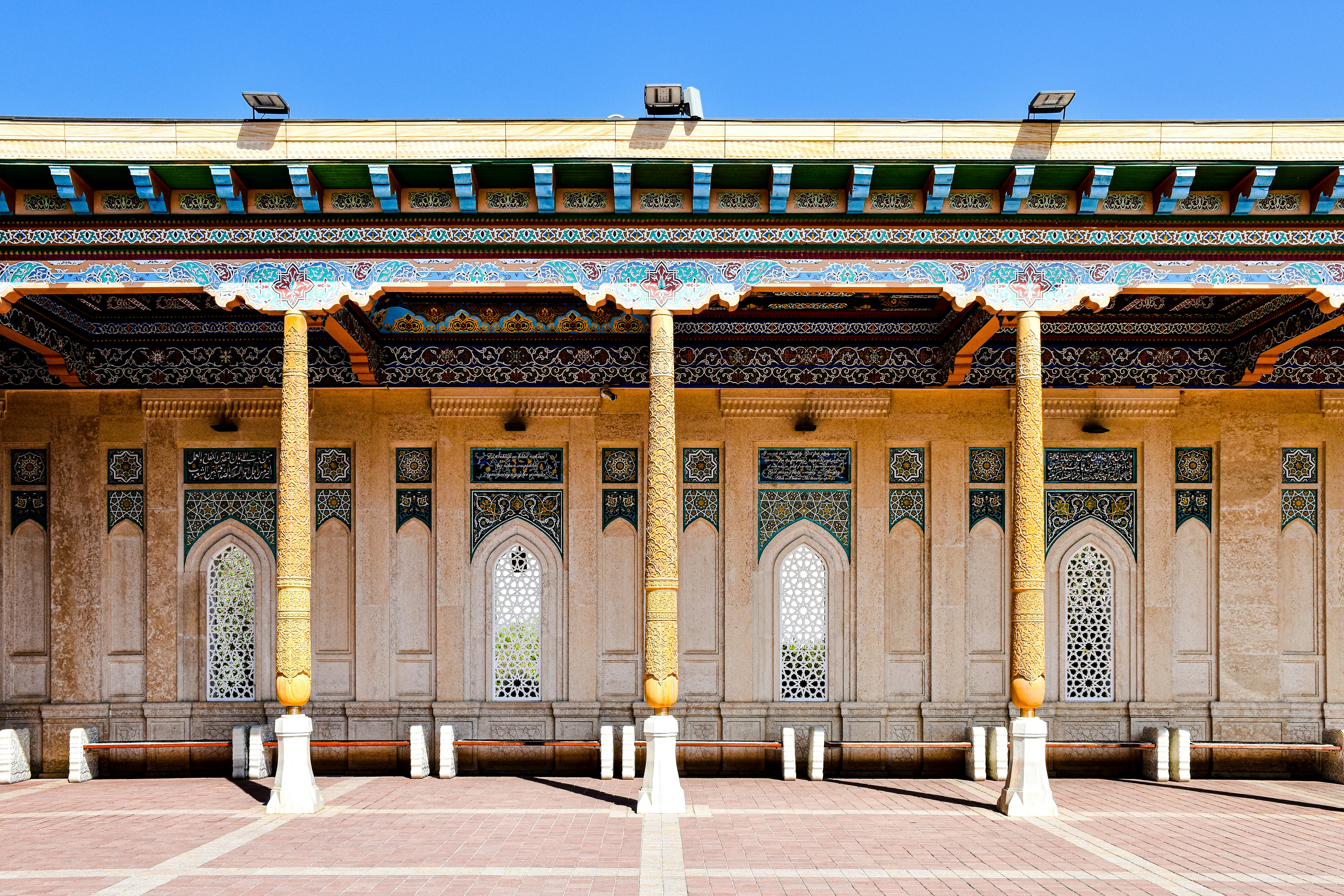 a building with pillars, Samarkand, Uzbekistan.