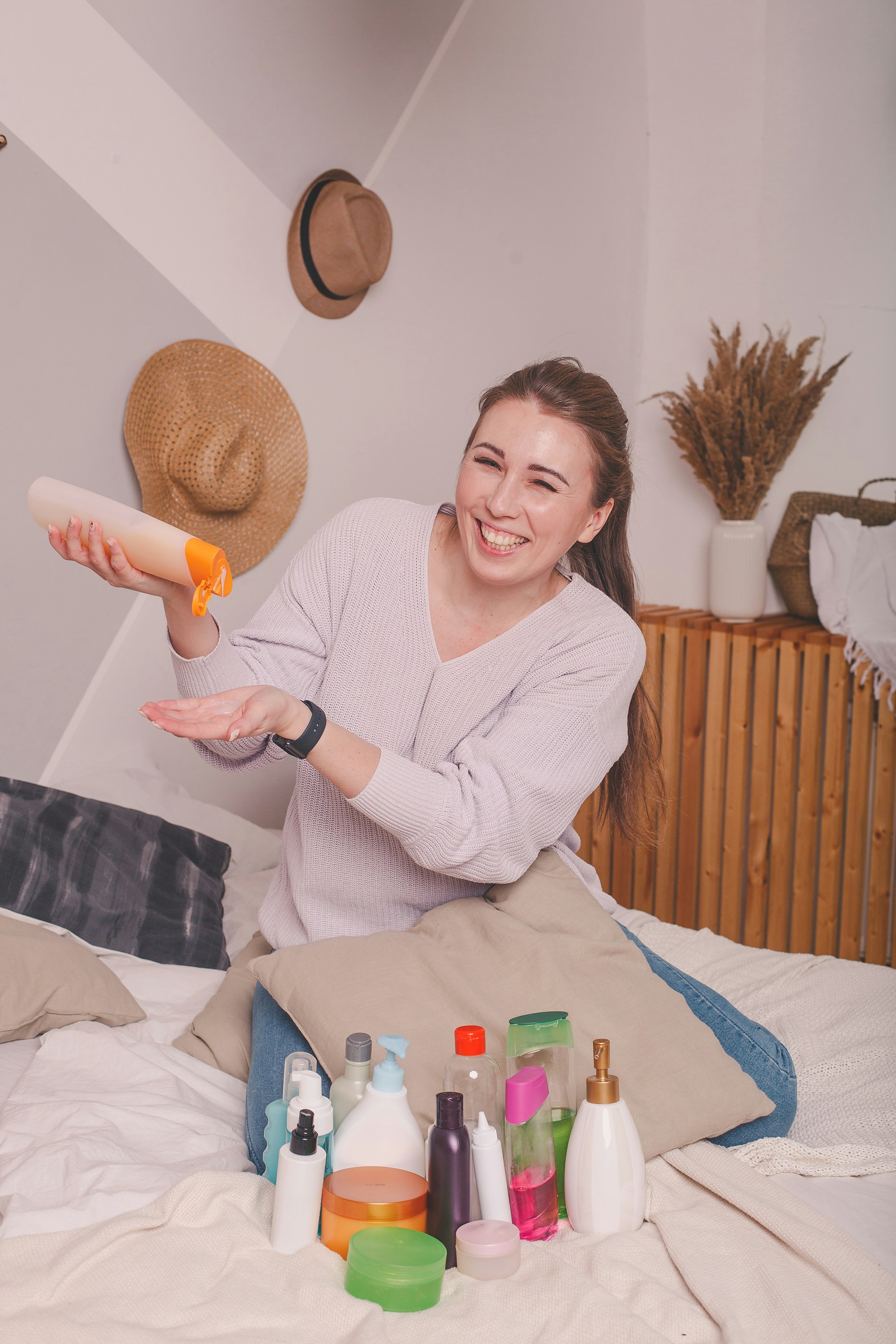 a person sitting on a bed