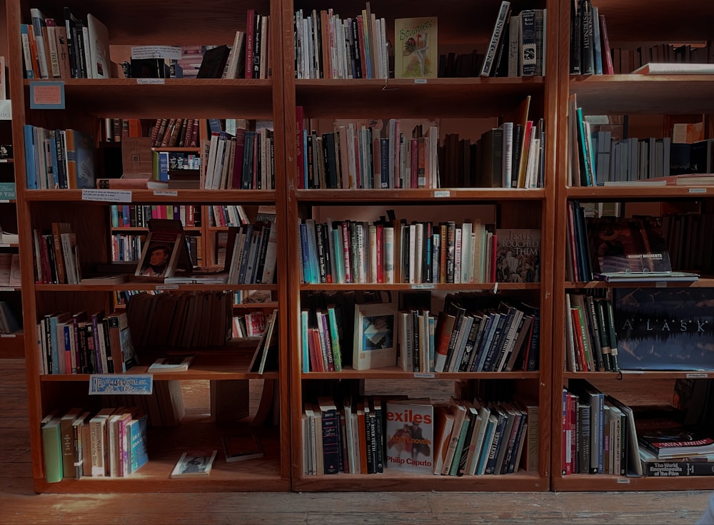 a bookshelf with many books