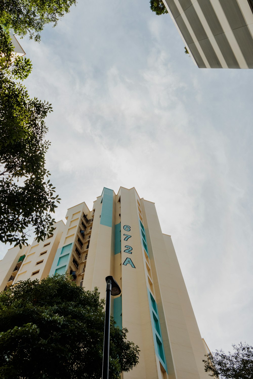 a tall building with a sign on it