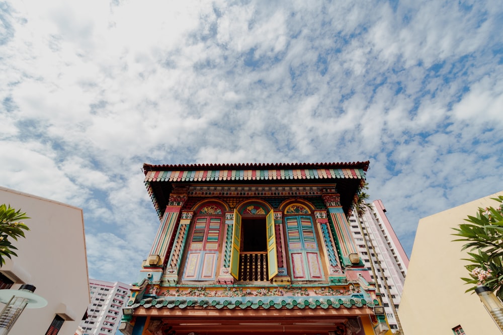 a building with a colorful roof