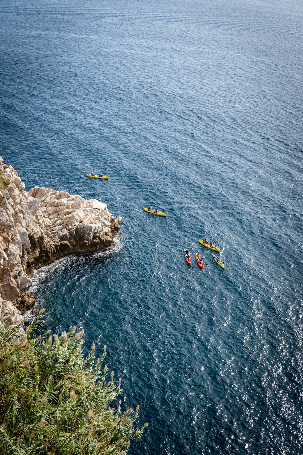 a group of people in kayaks on a body of water