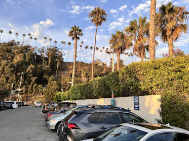 A lineup of various rental cars including SUVs, pickups, and sedans in a sunny lot.