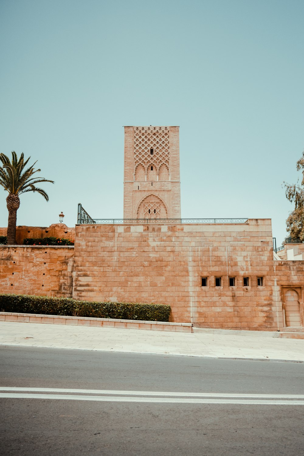 a brick wall with a tower