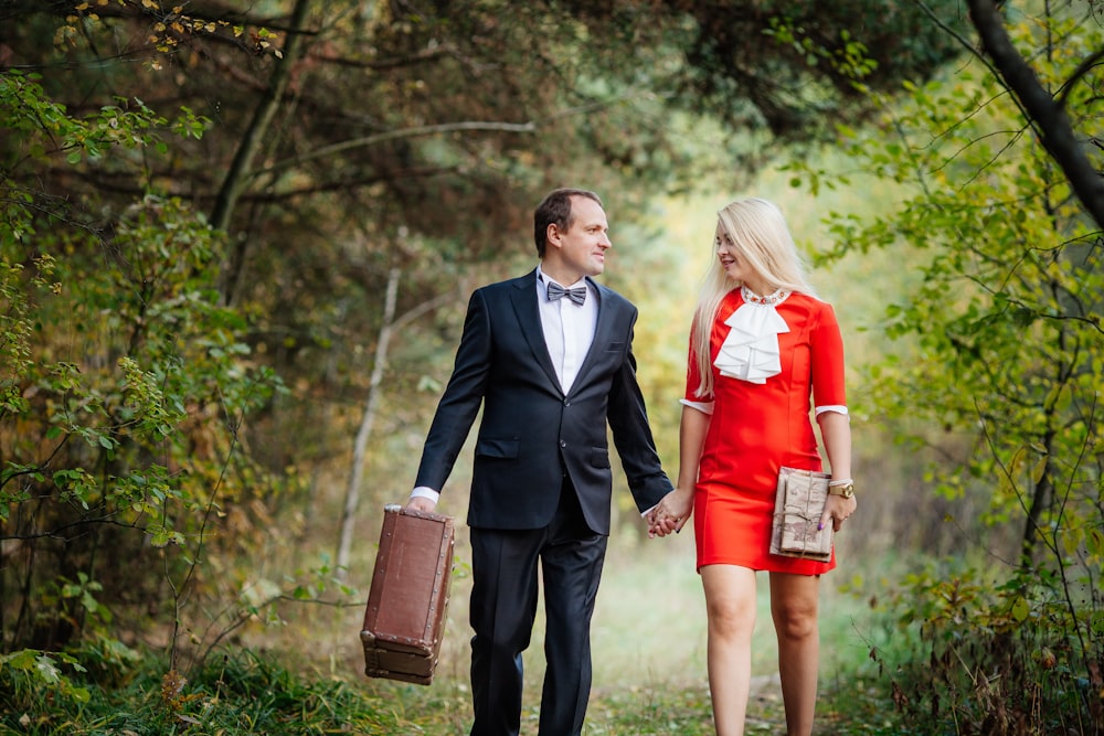 a man and woman walking