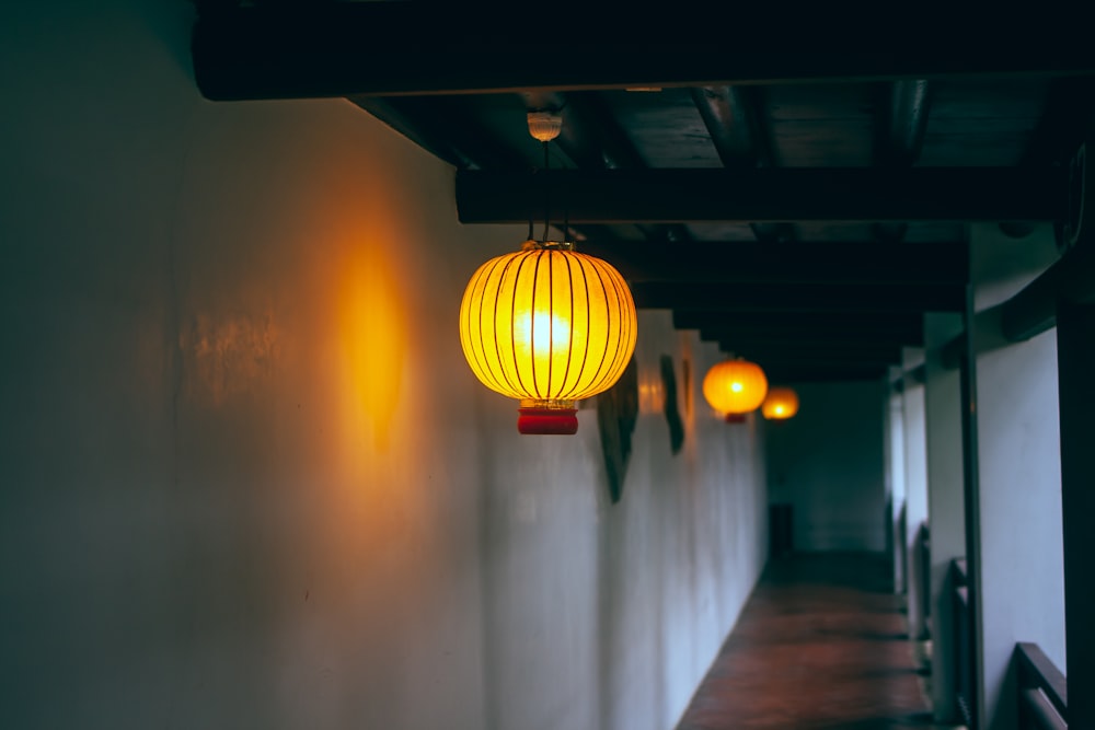 a hallway with a light on the ceiling