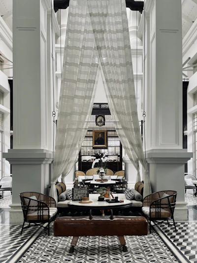 a room with a table and chairs