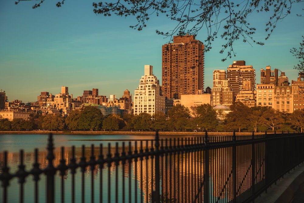 a body of water with buildings in the background