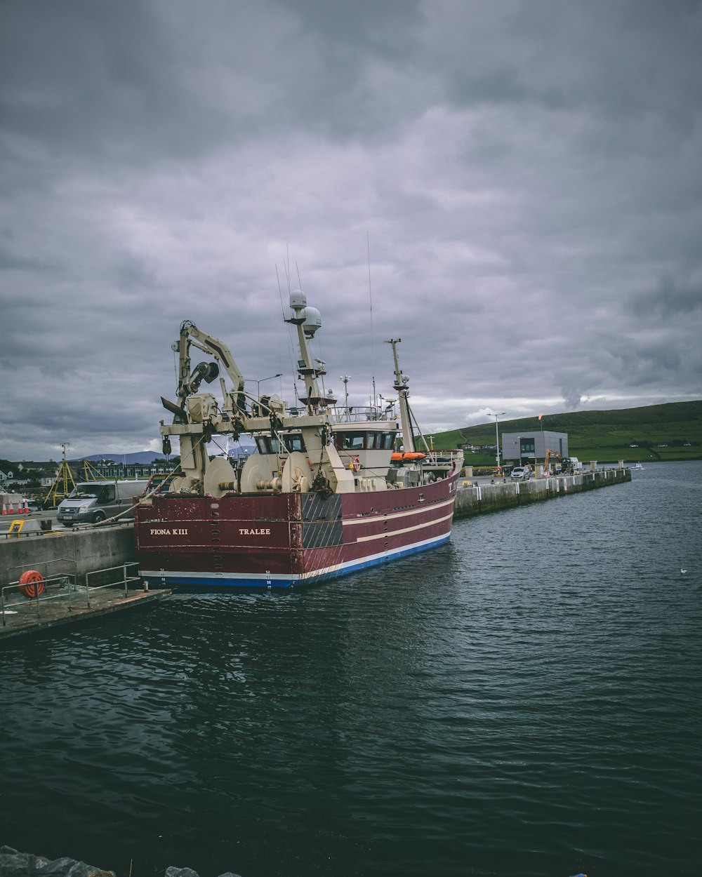 a large red and blue boat