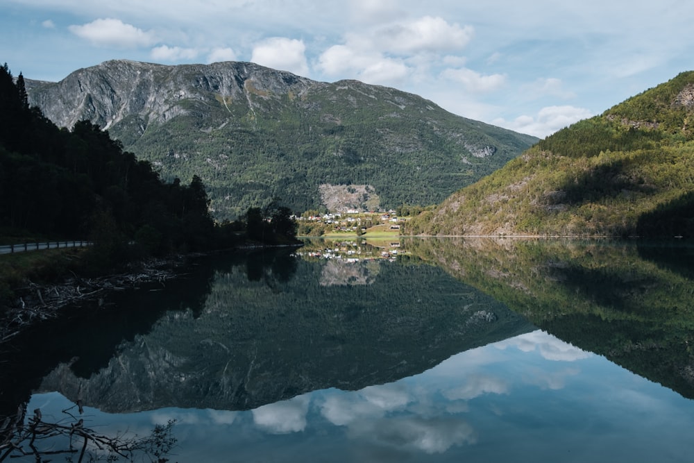 a lake surrounded by mountains