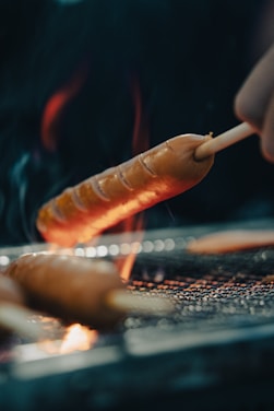 a person is holding a hot dog