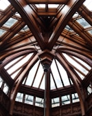 a large wooden ceiling with many windows
