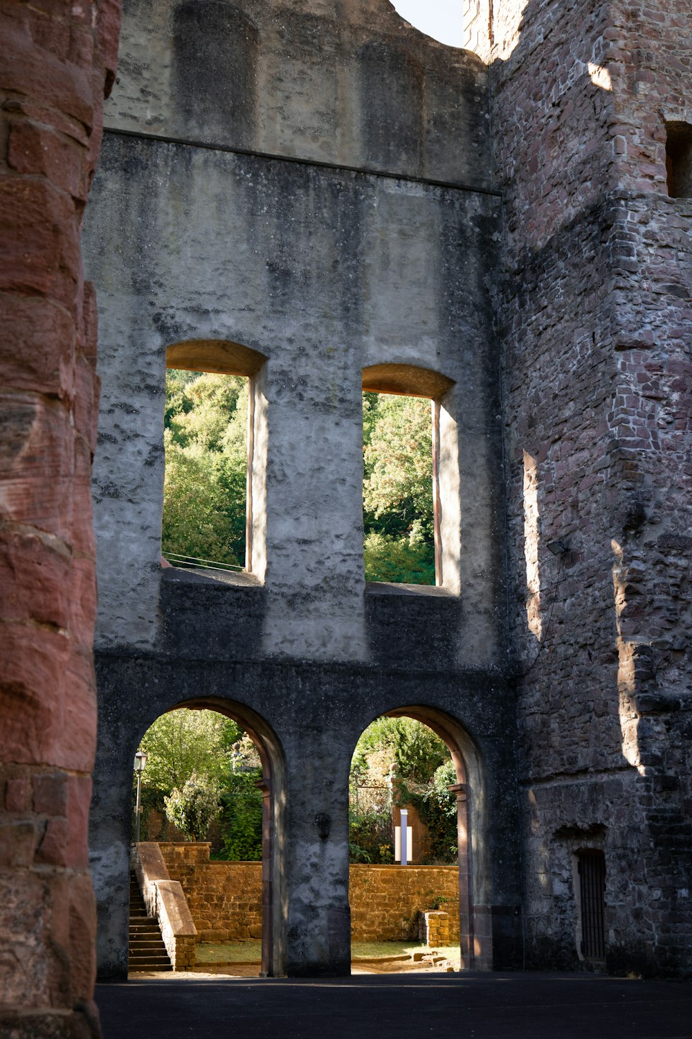 a stone building with windows