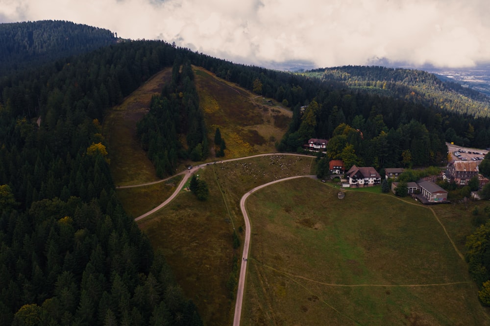 a winding road through a valley