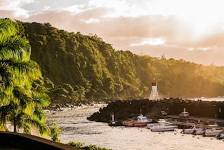 a lighthouse on a rocky shore