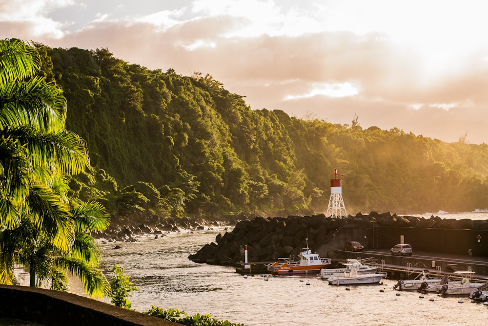 a lighthouse on a rocky shore