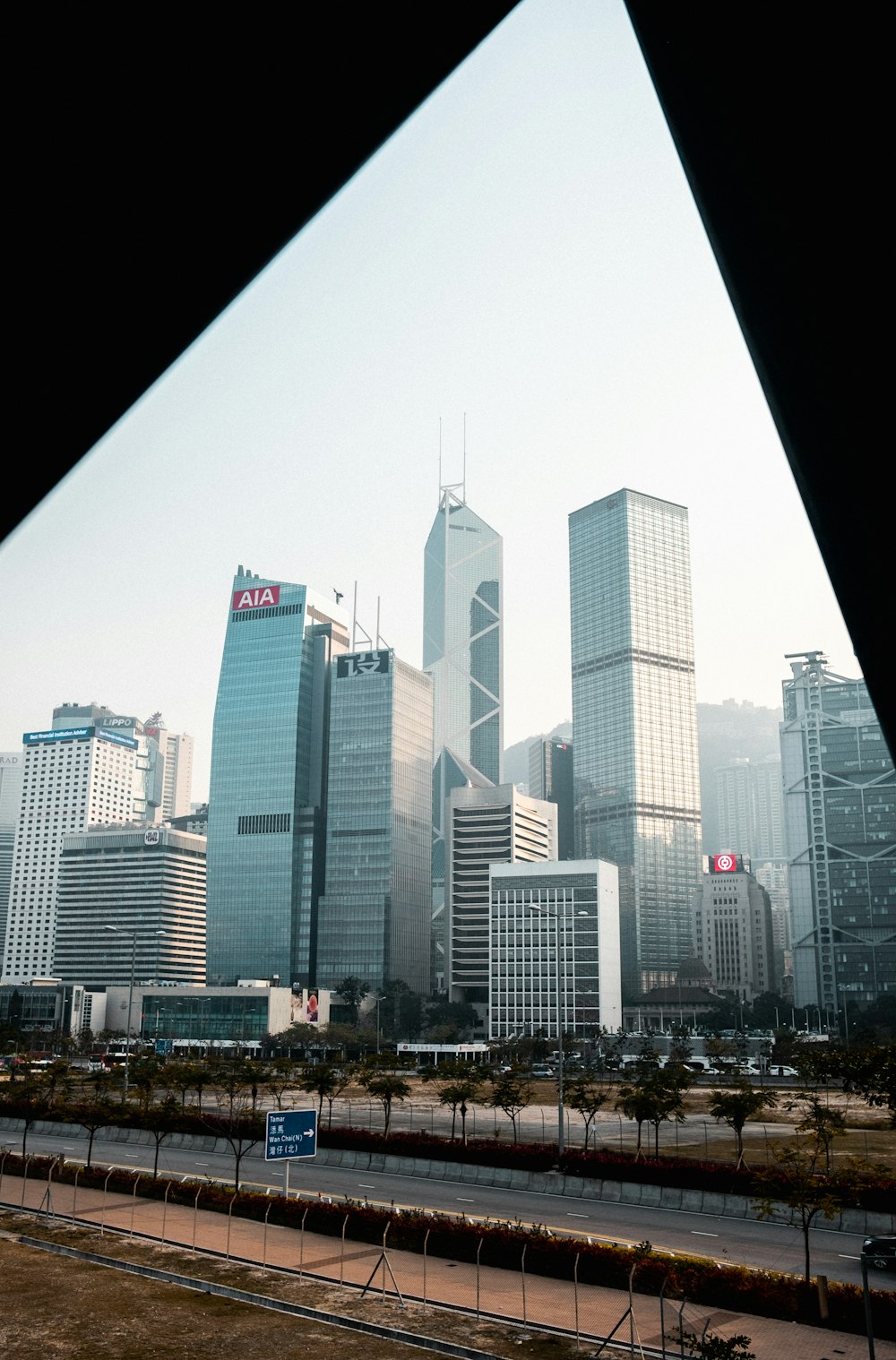 a city skyline from a window