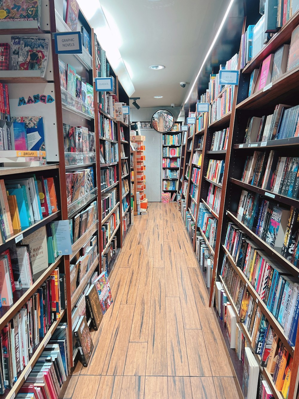 a library with shelves of books