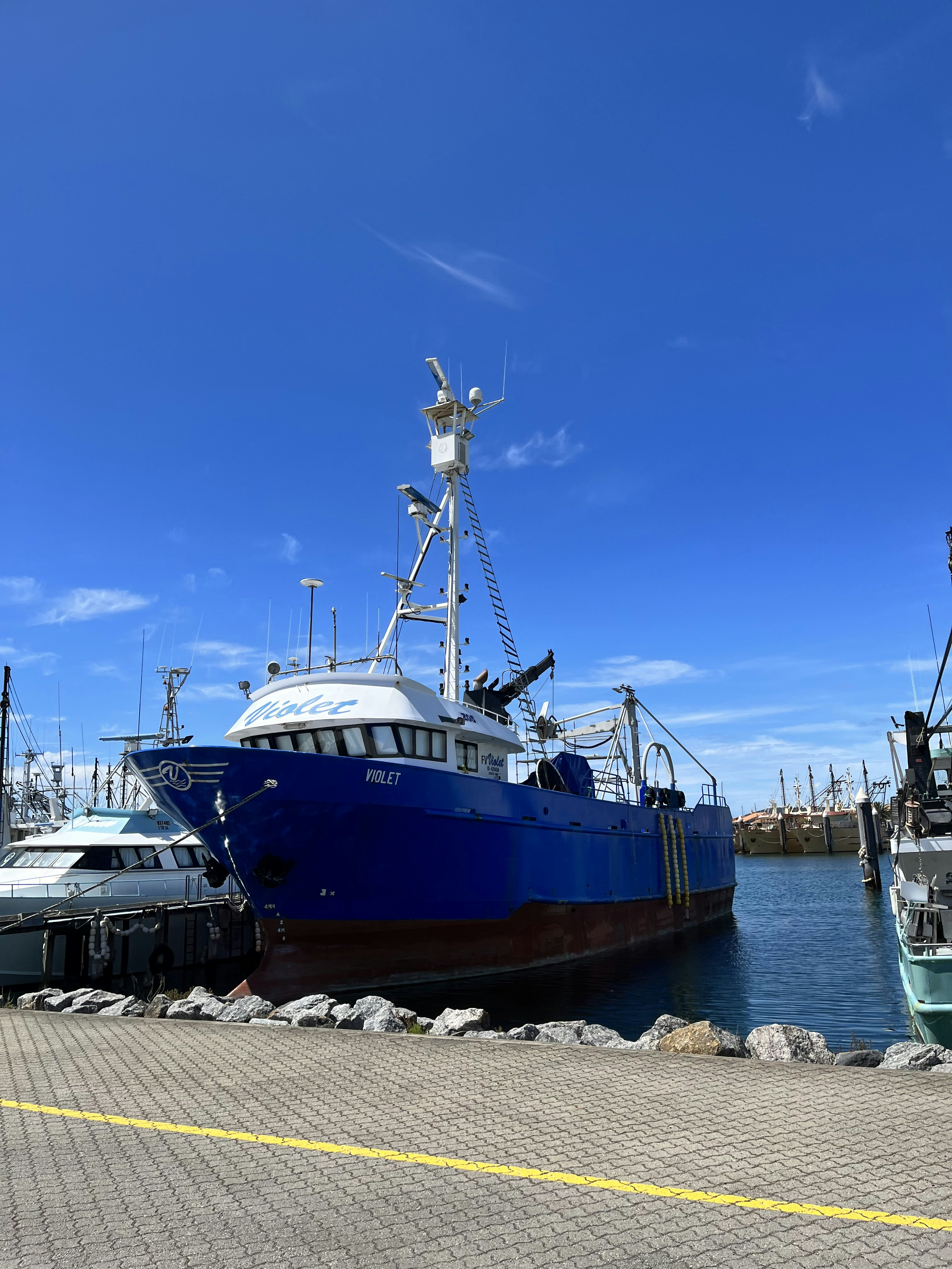 a large blue boat