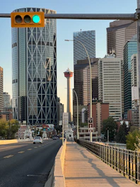a street light in a city