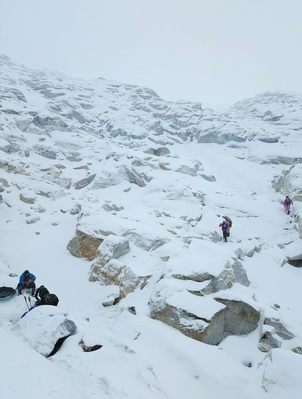 Un grupo de personas escalando una montaña nevada