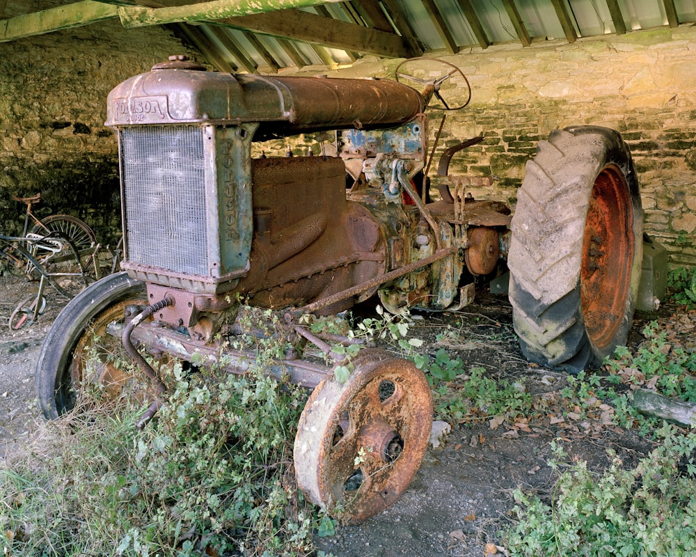 a tractor parked outside