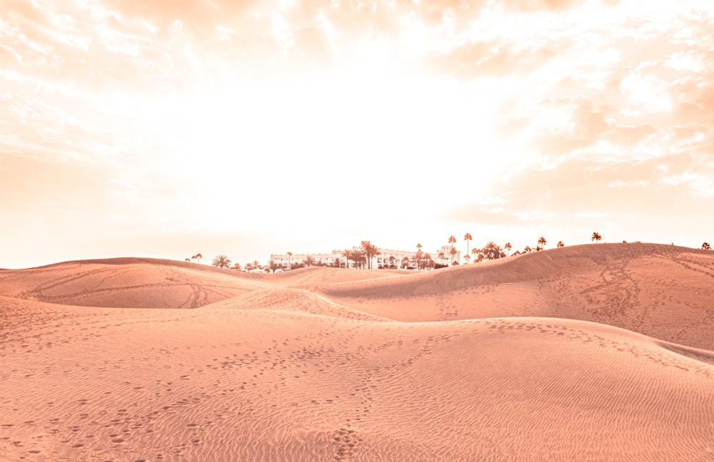 a group of people walking on a sandy hill