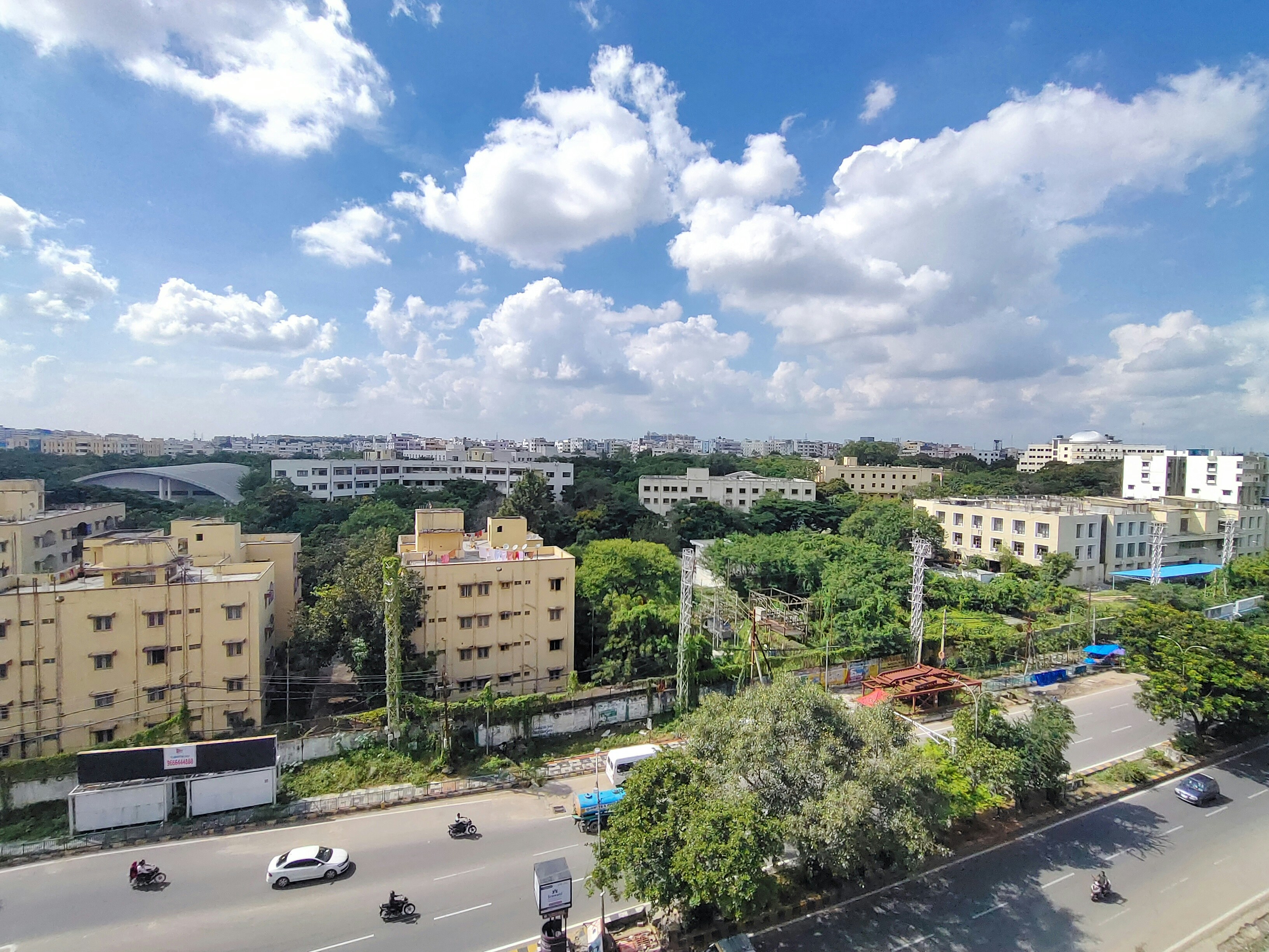 a city with buildings and trees