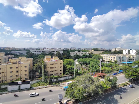 a city with buildings and trees