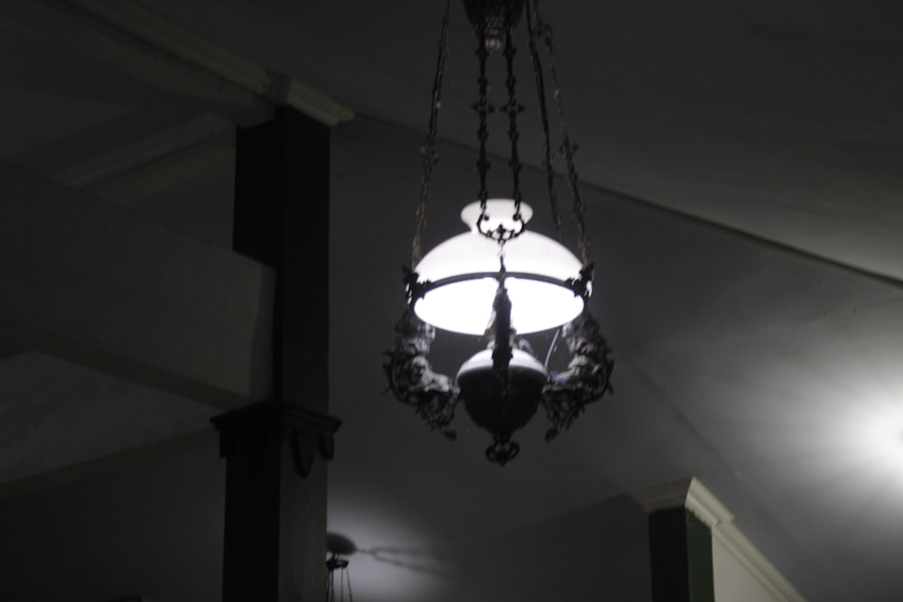 a chandelier from a ceiling