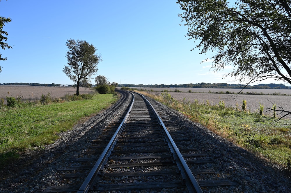 a railroad track in a field