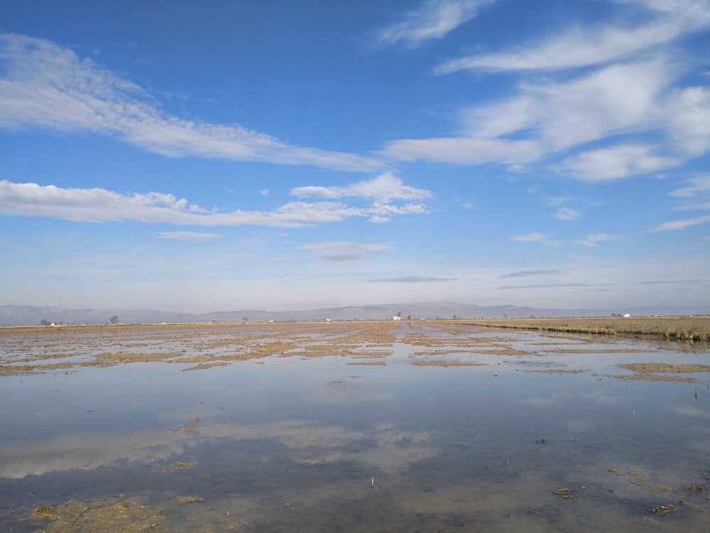 a large flat area with a body of water in it