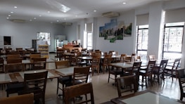 a room with tables and chairs