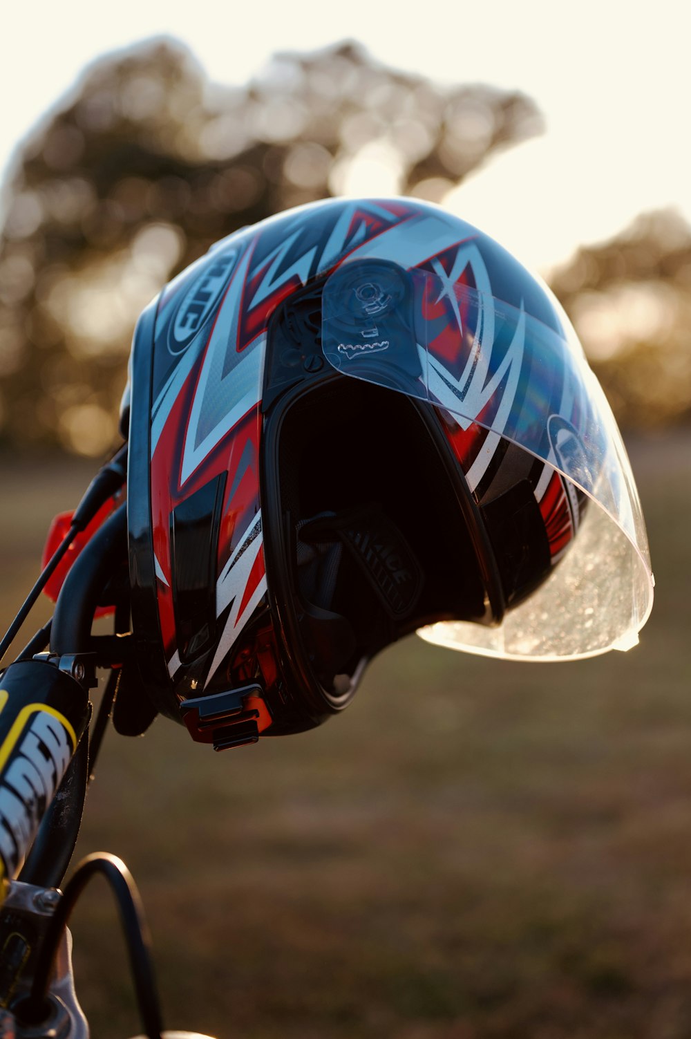 a helmet on a bike