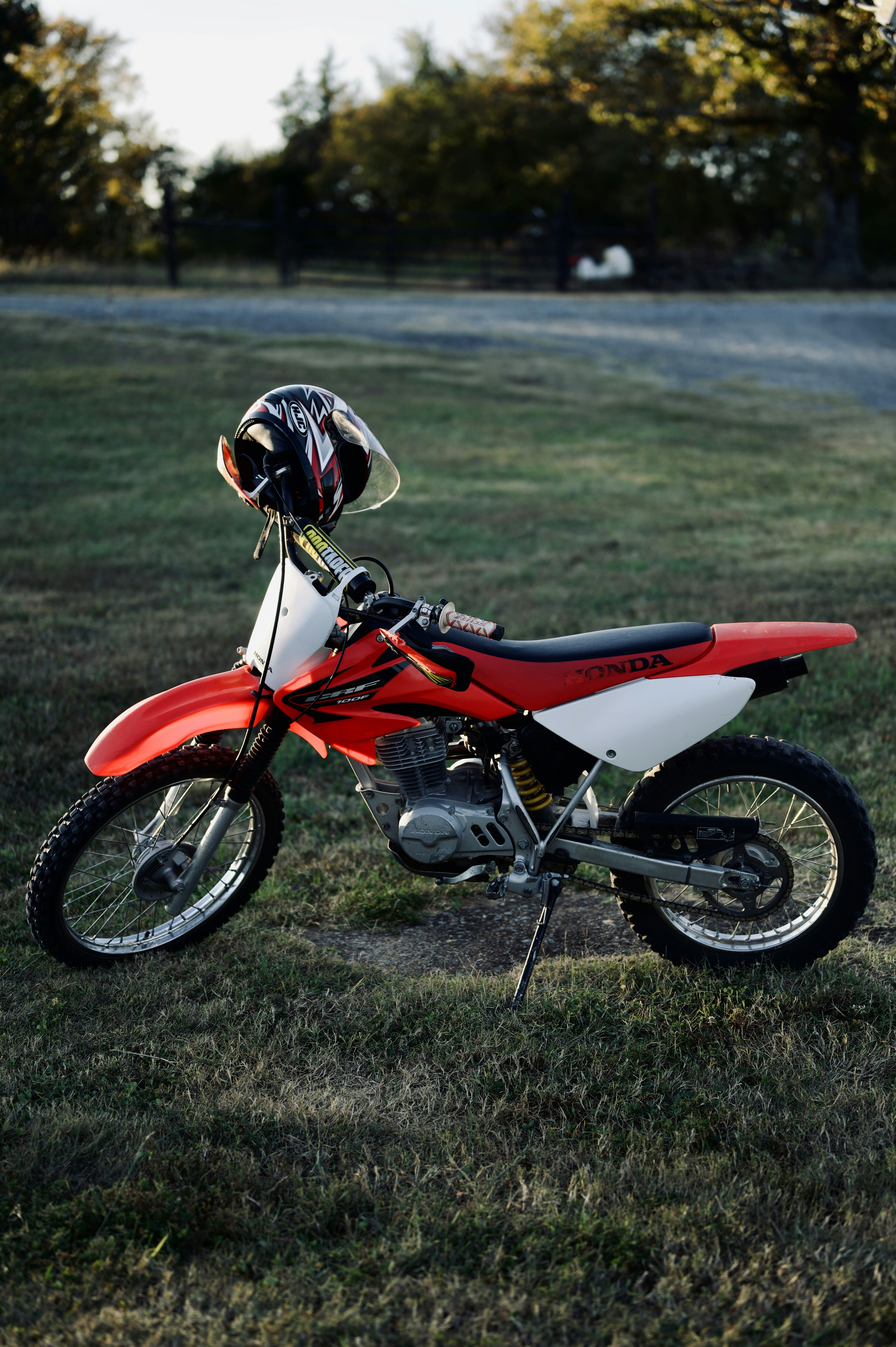 a motorcycle parked on grass