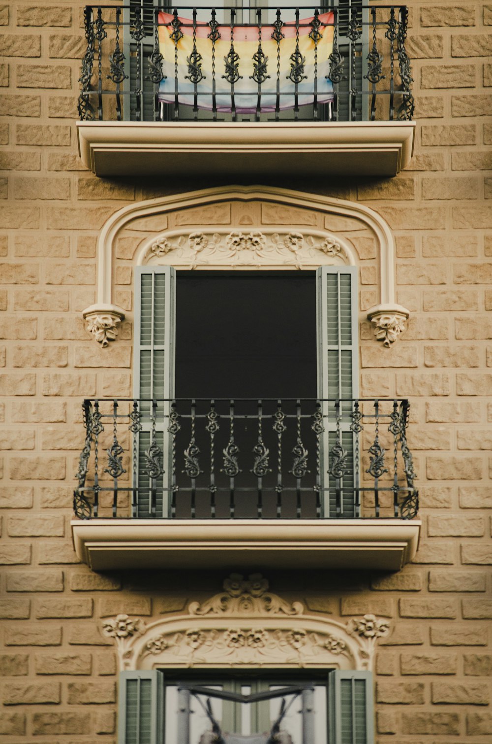 a balcony with a window