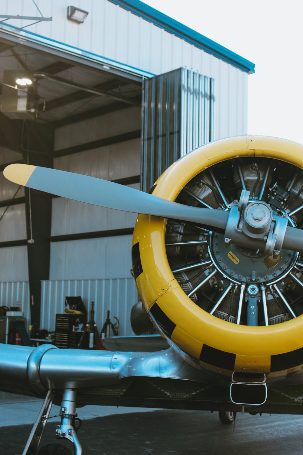a large yellow and black propeller