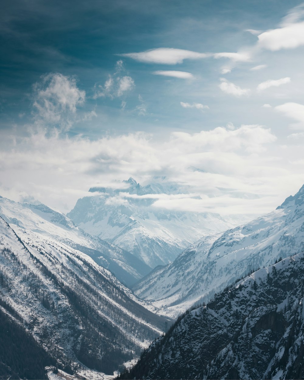 a mountain range with clouds