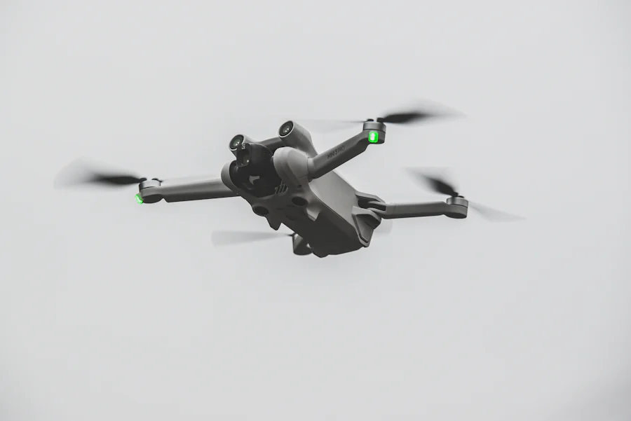 A survey drone in flight, the kind of aircraft KhulaSense uses to capture close-range imagery of growing settlements