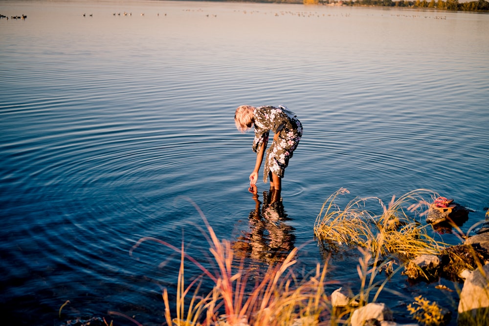 un cane in piedi in uno specchio d'acqua