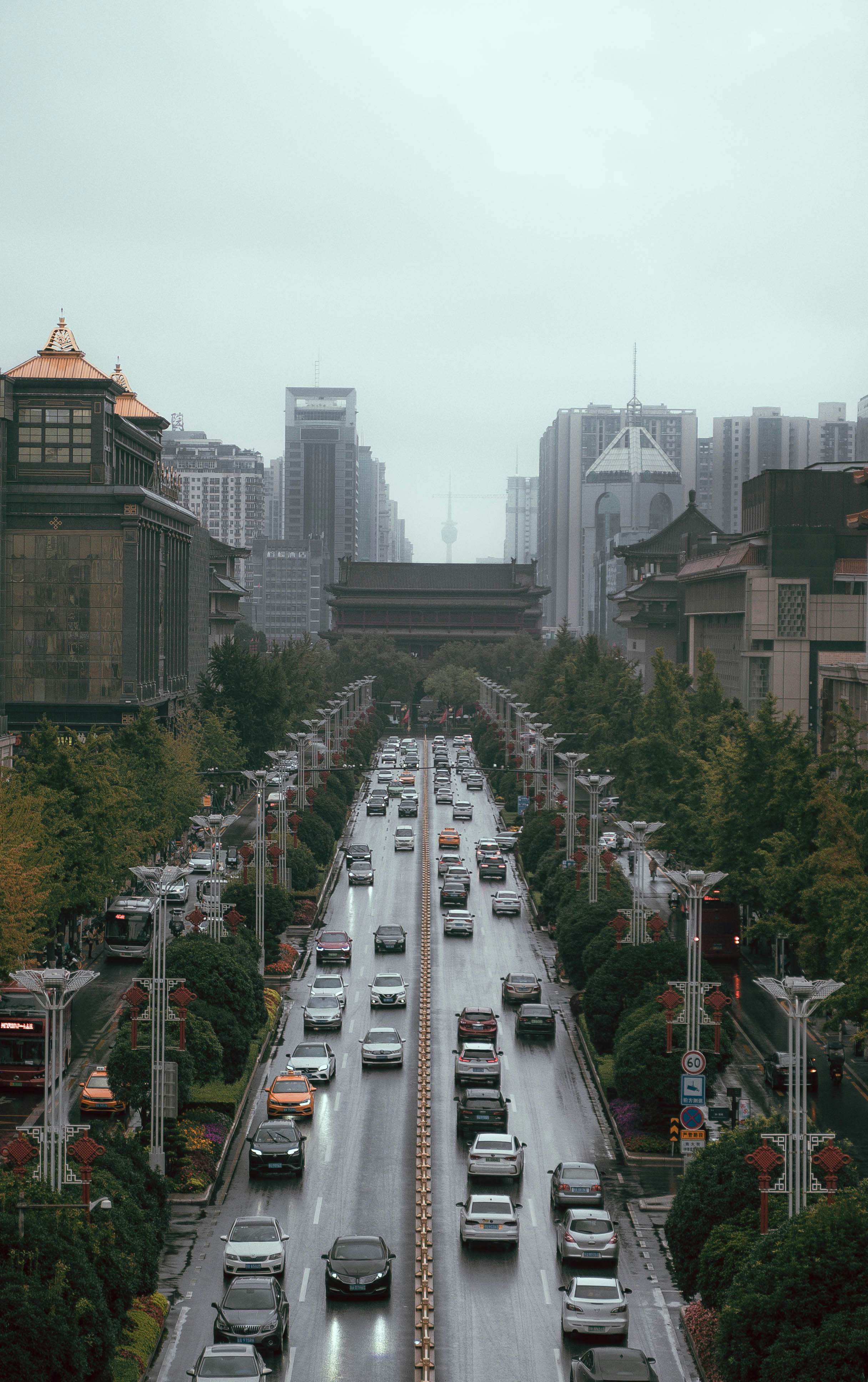 a busy street with cars