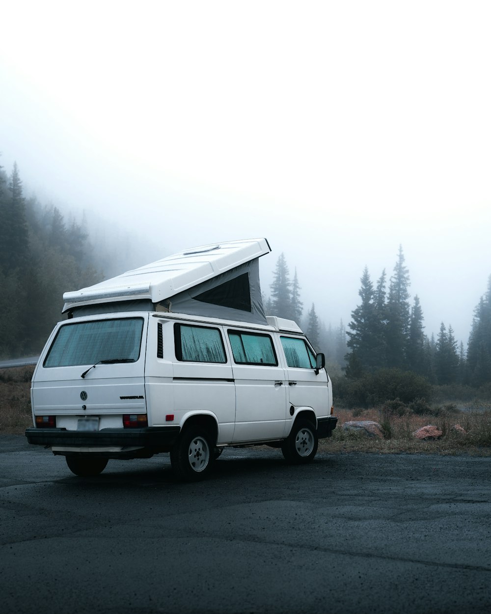 a white van with a white roof