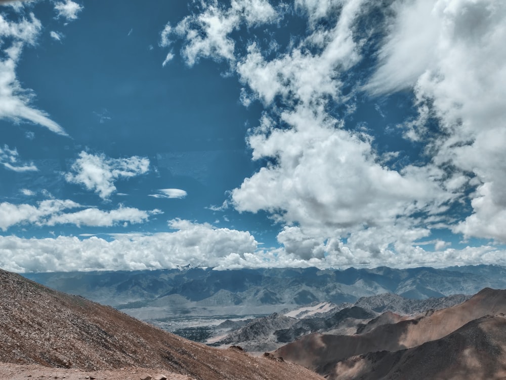 a landscape with mountains and clouds