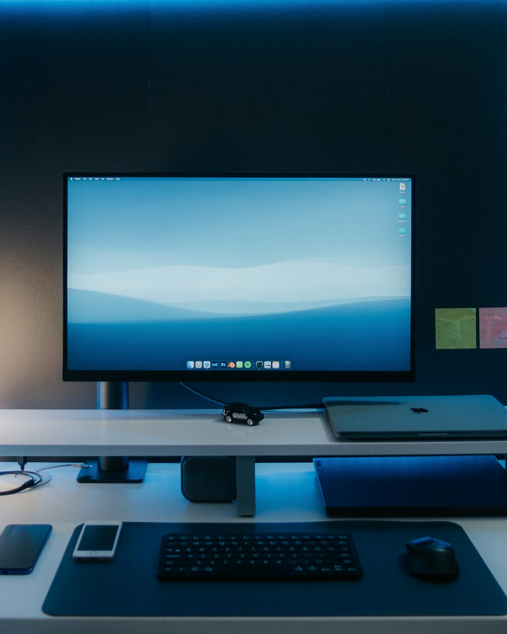 a computer monitor and keyboard