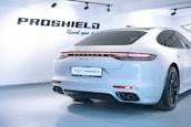 a white car with red stripes