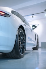 a white car with black rims