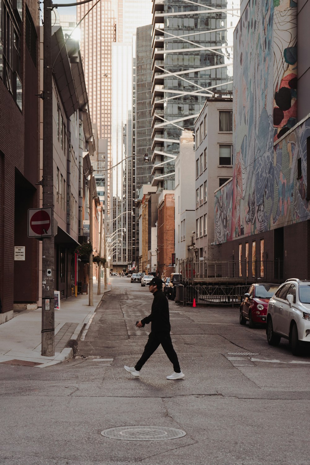 a person walking down a street