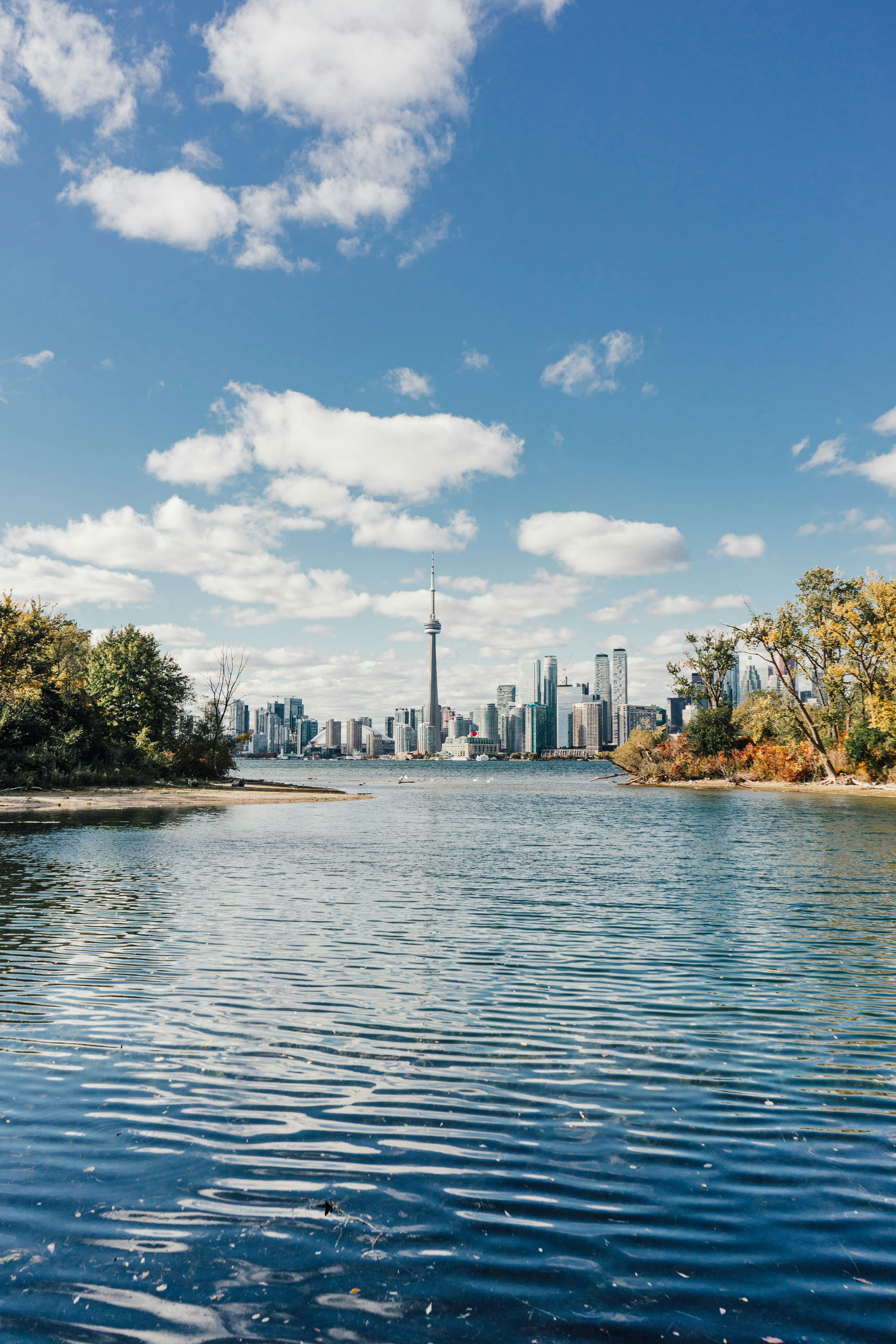 a body of water with a city in the background