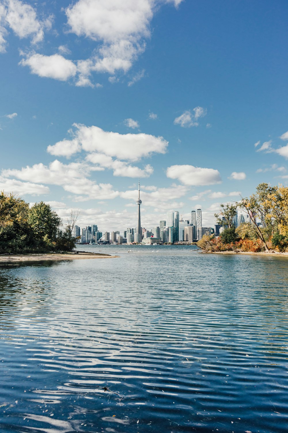 Un cuerpo de agua con una ciudad al fondo