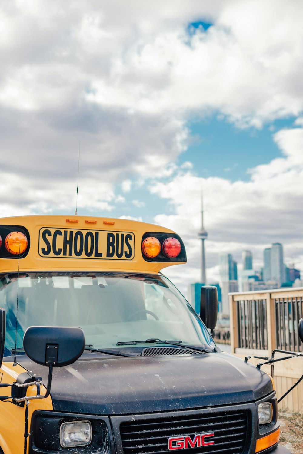 a school bus parked on the side of a road